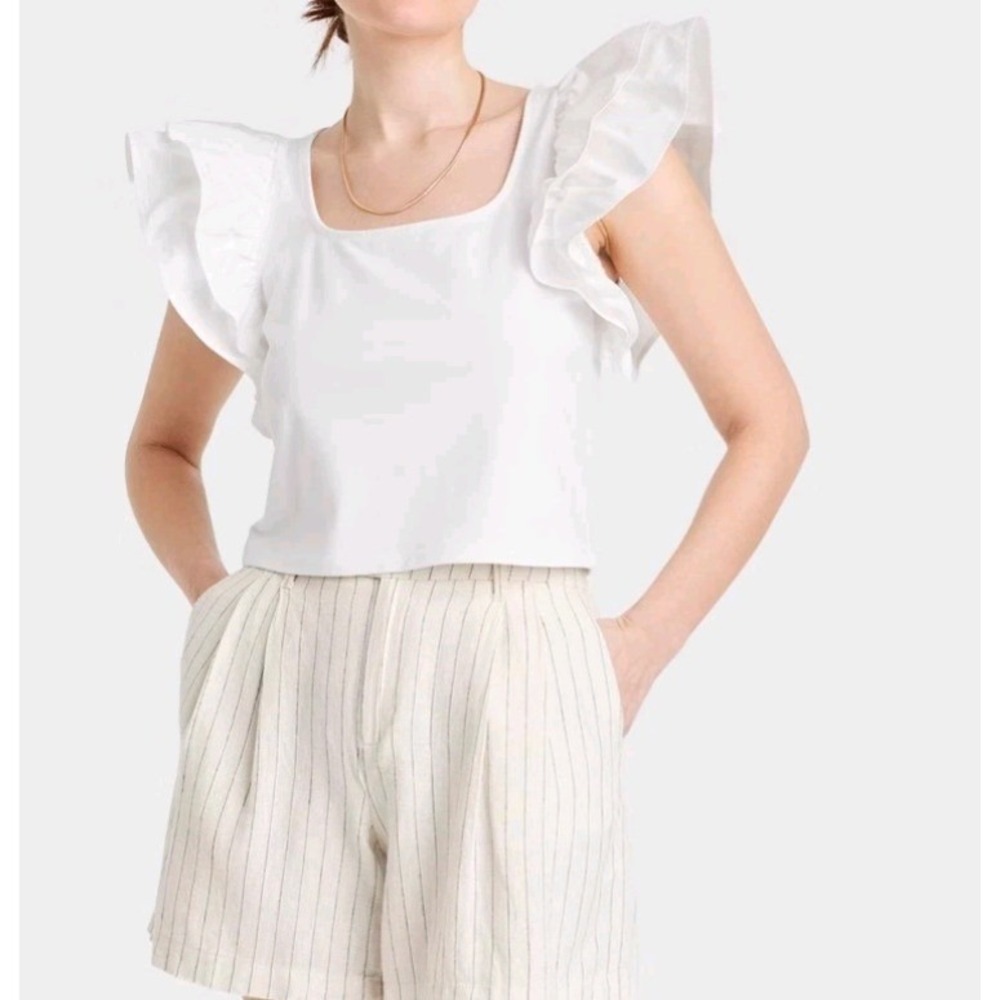 Women's Flutter Sleeve Tank Top - A New Day - White XL